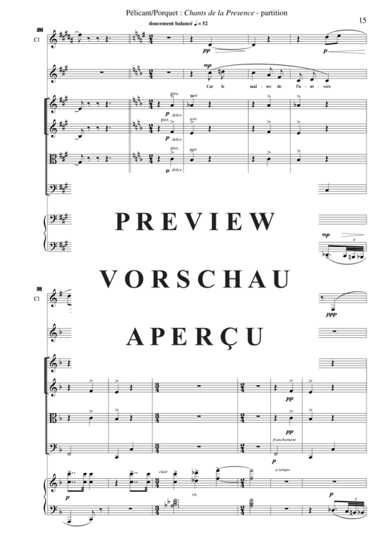 Product gallery: Page 18 of 21 Chants de la Présence , , (Mixed ensemble for soprano, clarinet in Bb + string quartet, piano)