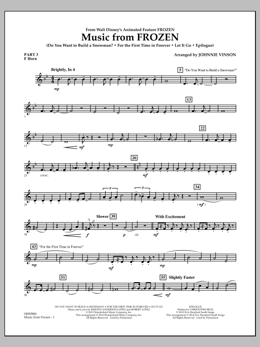 Produktbild zu:  Music from "Frozen" - Pt.3 - F Horn - Johnnie Vinson