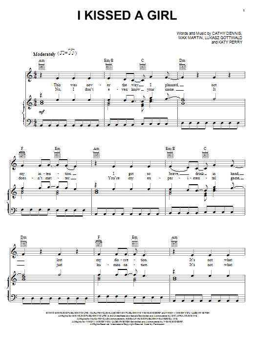 Produktgalerie: Seite 1 von 1 I Kissed A Girl, Katy Perry, Gesang, Gitarre, Klavier