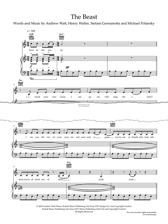 Produktgalerie: Seite 1 von 1 The Beast, Lady Gaga, Gesang, Gitarre, Klavier
