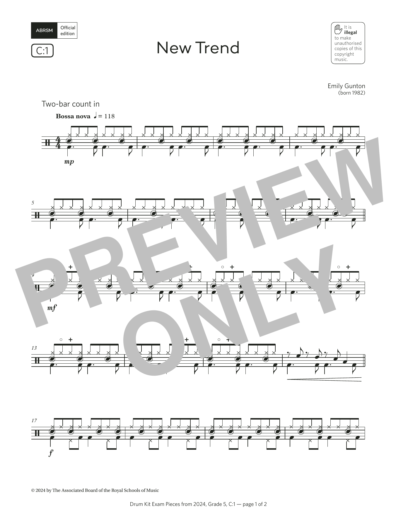 Product gallery: Page 1 of 1 New Trend (Grade 5, list C1, from the ABRSM Drum Kit Syllabus 2024), Emily Gunton