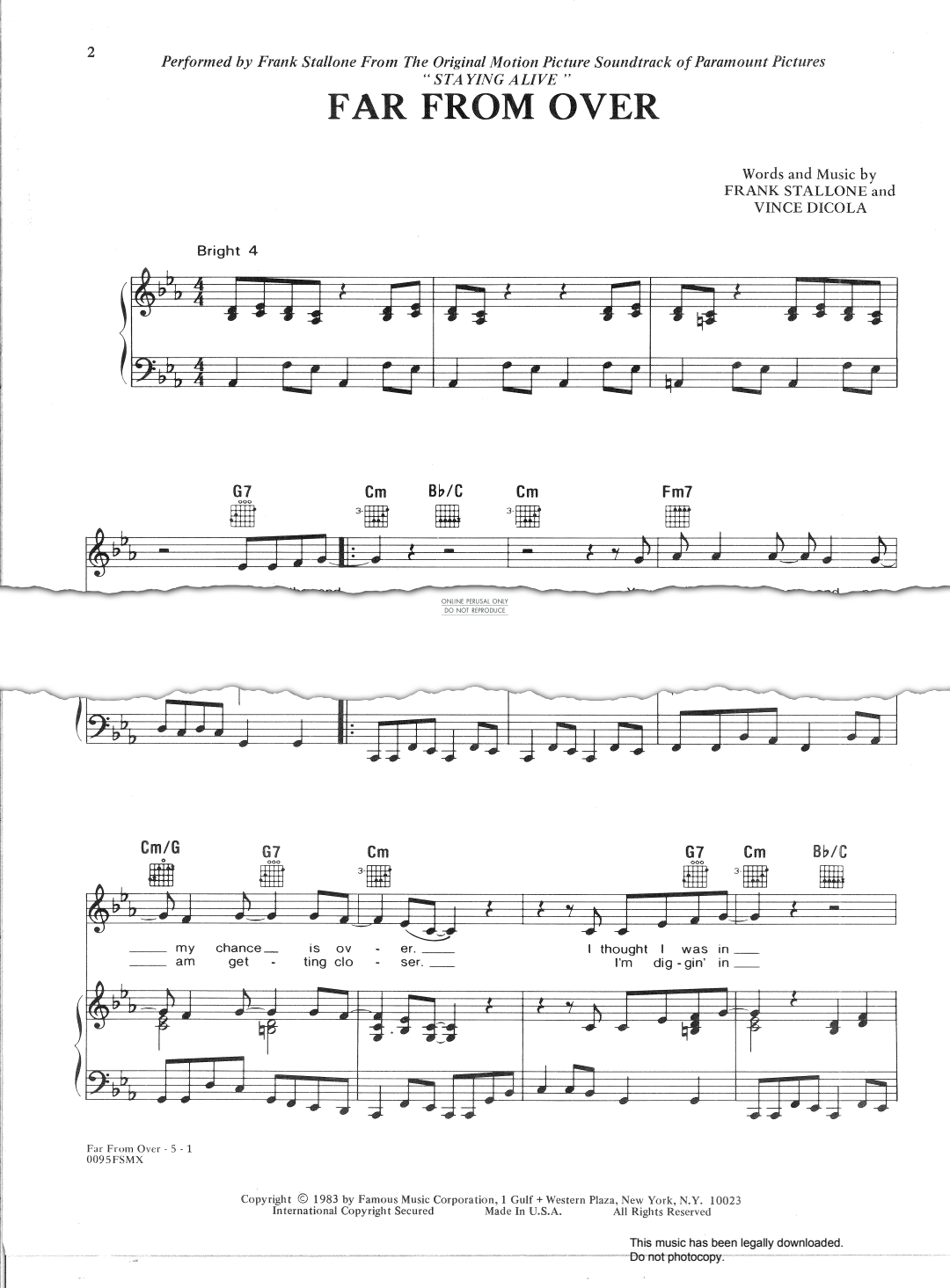 Far From Over sheet music by Frank Stallone fbd33730 notendownload