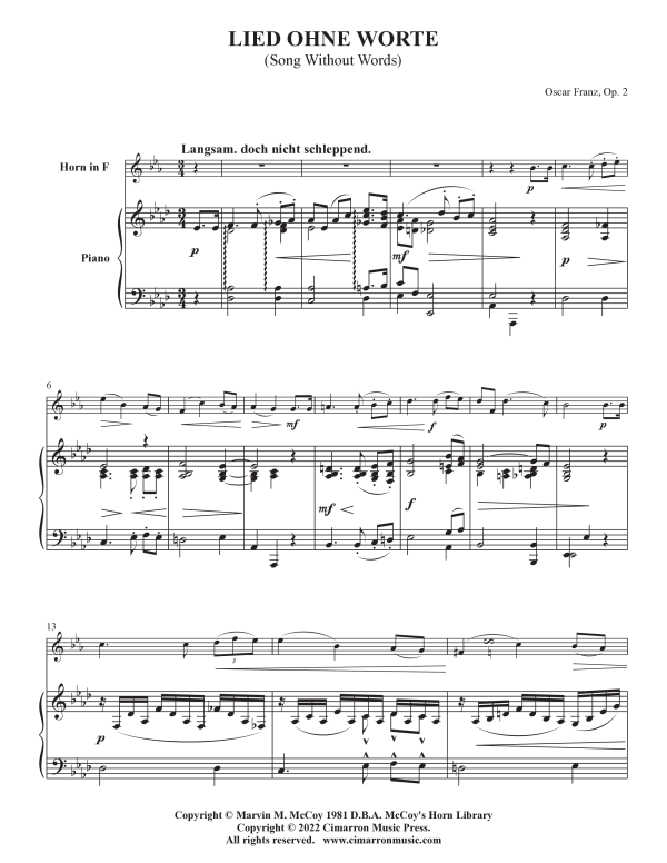 Product picture to: Lied Ohne Worte, Op. 2Oscar Franz