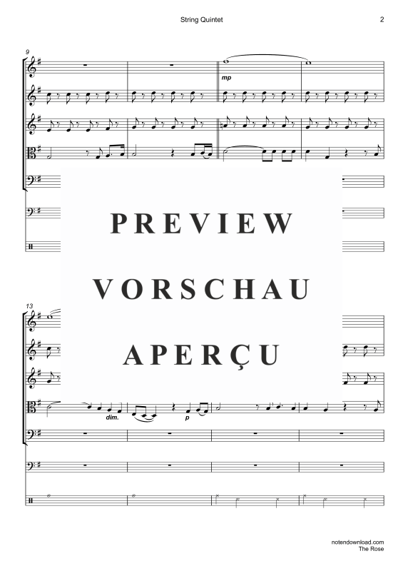 Produktgalerie: Seite 5 von 11 The Rose, Midler, Bette, Streicher Quintett/Ensemble/Band/Chor E-Bass & Drum Set opt.