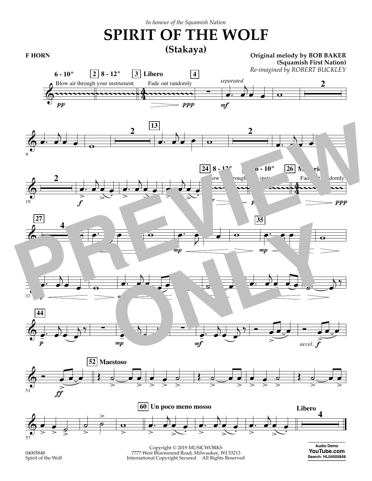 Product picture to: Spirit of the Wolf (Stakaya) - F Horn