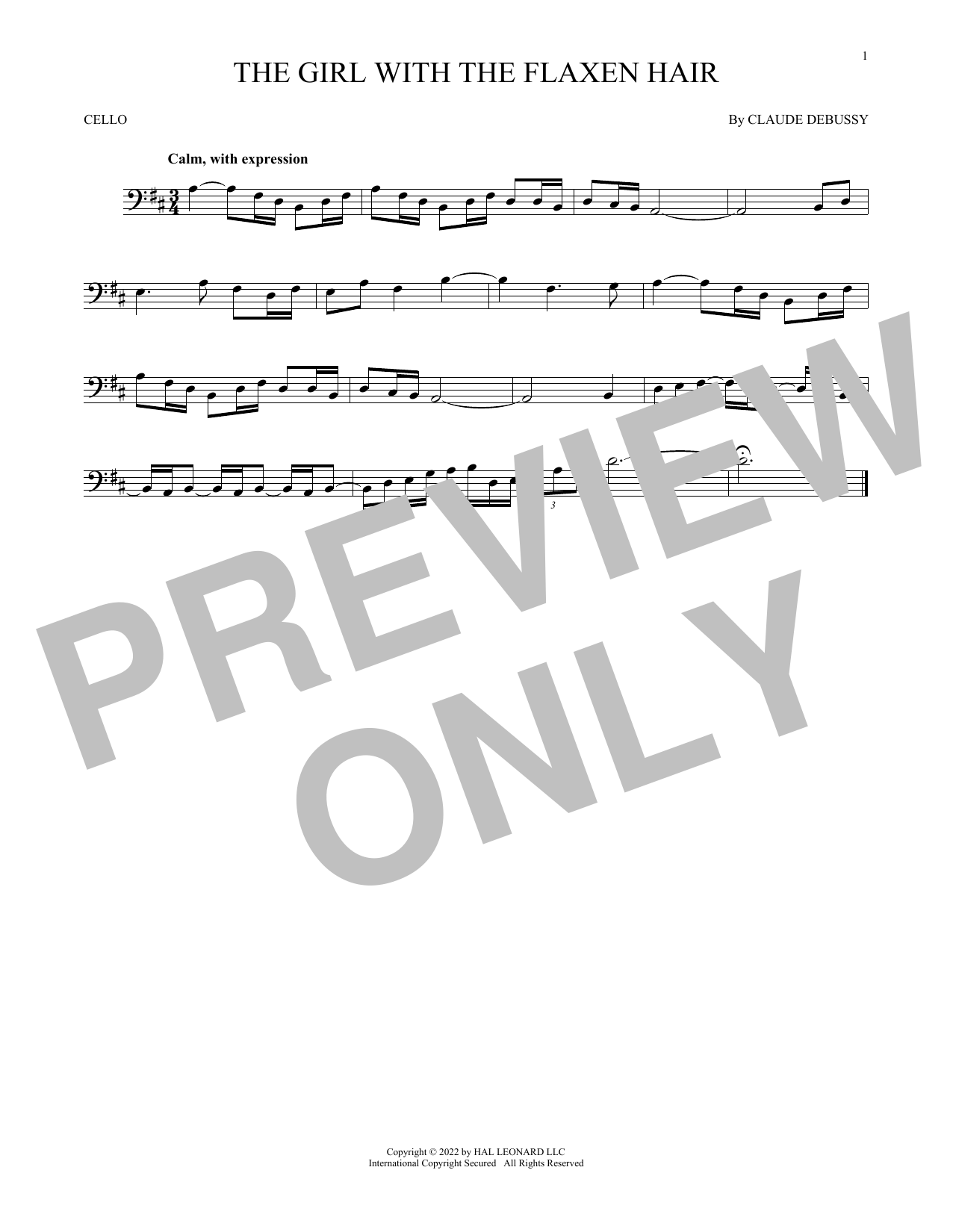 Produktgalerie: Seite 1 von 1 La Fille Aux Cheveux De Lin (The Girl With The Flaxen Hair), Claude Debussy, Violoncello