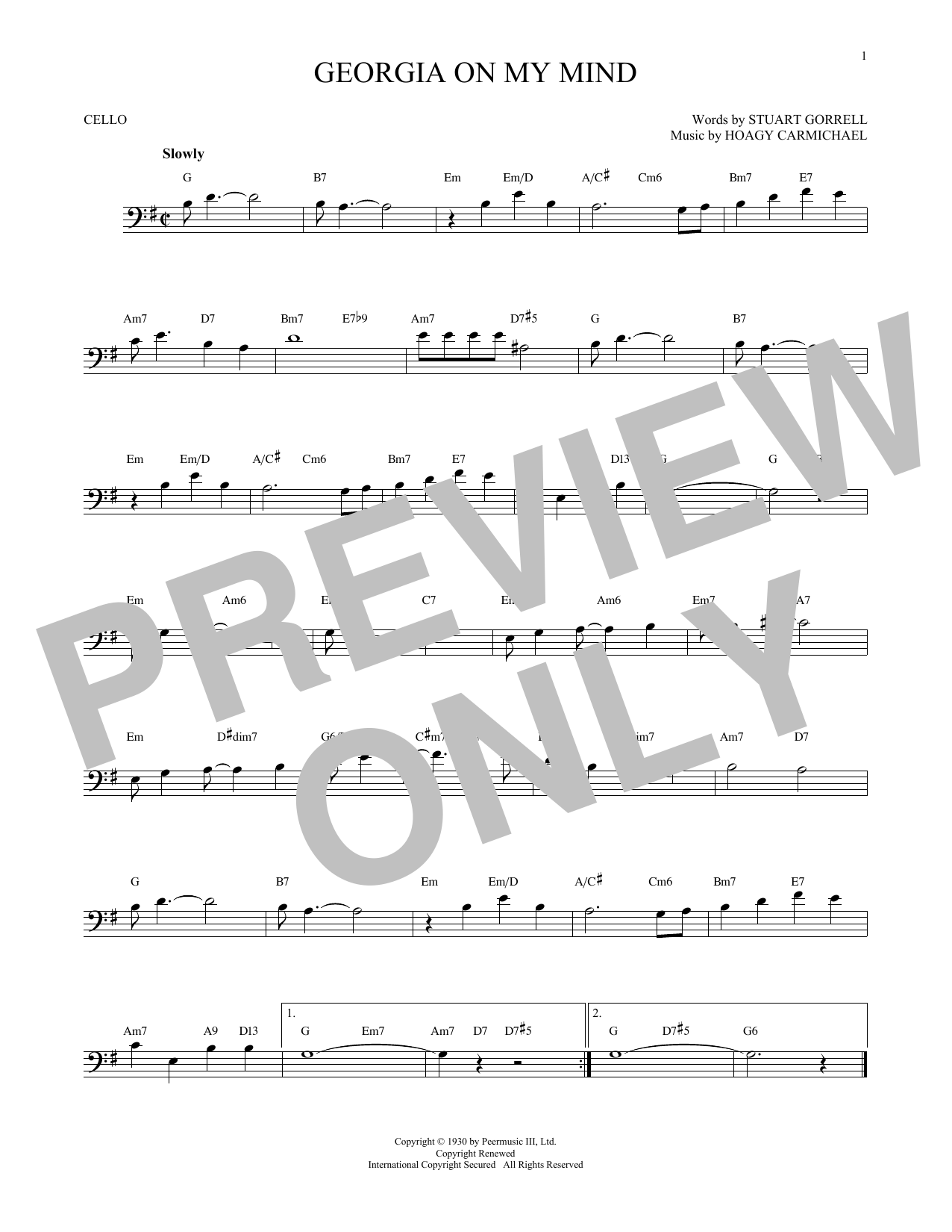 Produktgalerie: Seite 1 von 1 Georgia On My Mind, Hoagy Carmichael, Violoncello