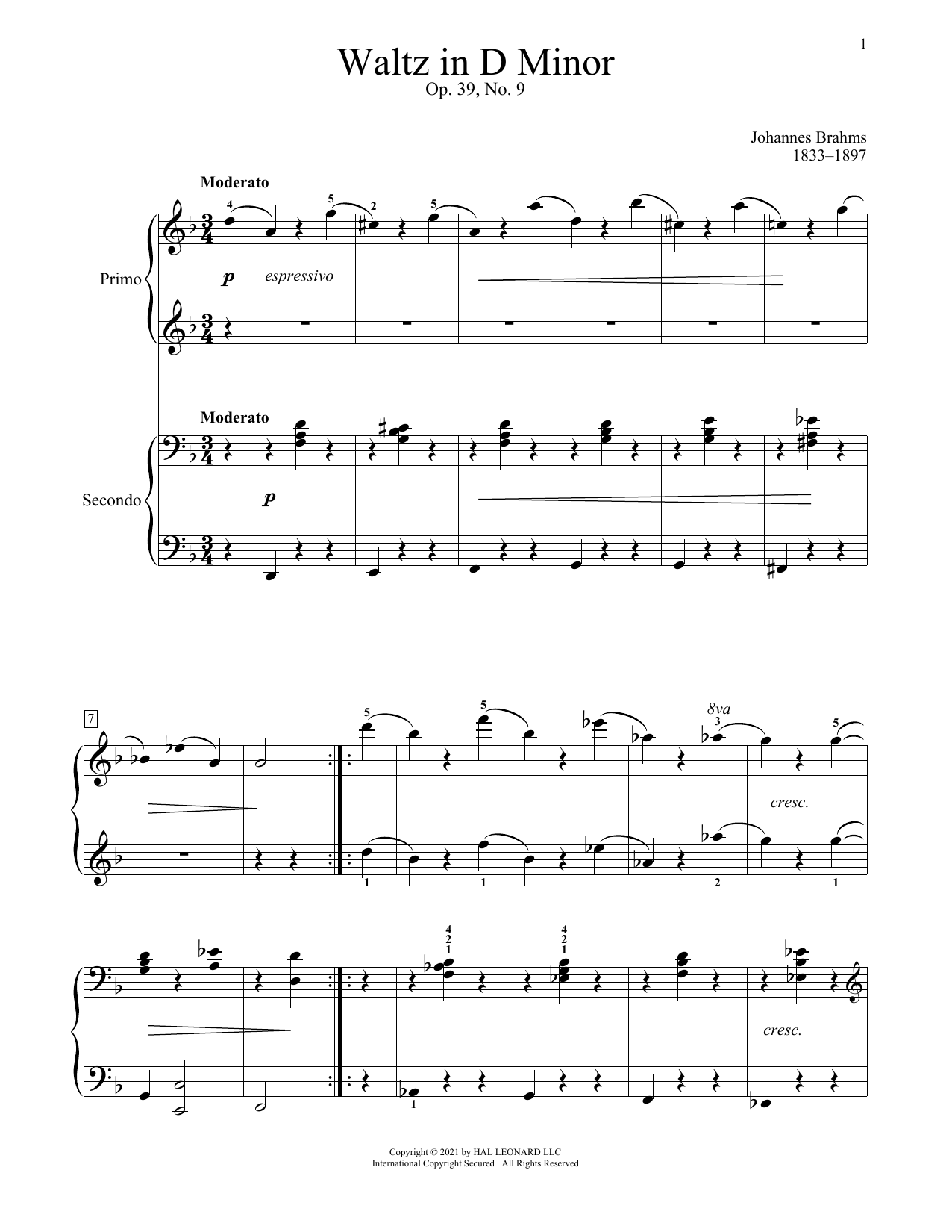 Produktgalerie: Seite 1 von 1 Waltz In D Minor, Op. 39, No. 9, Johannes Brahms, Klavier