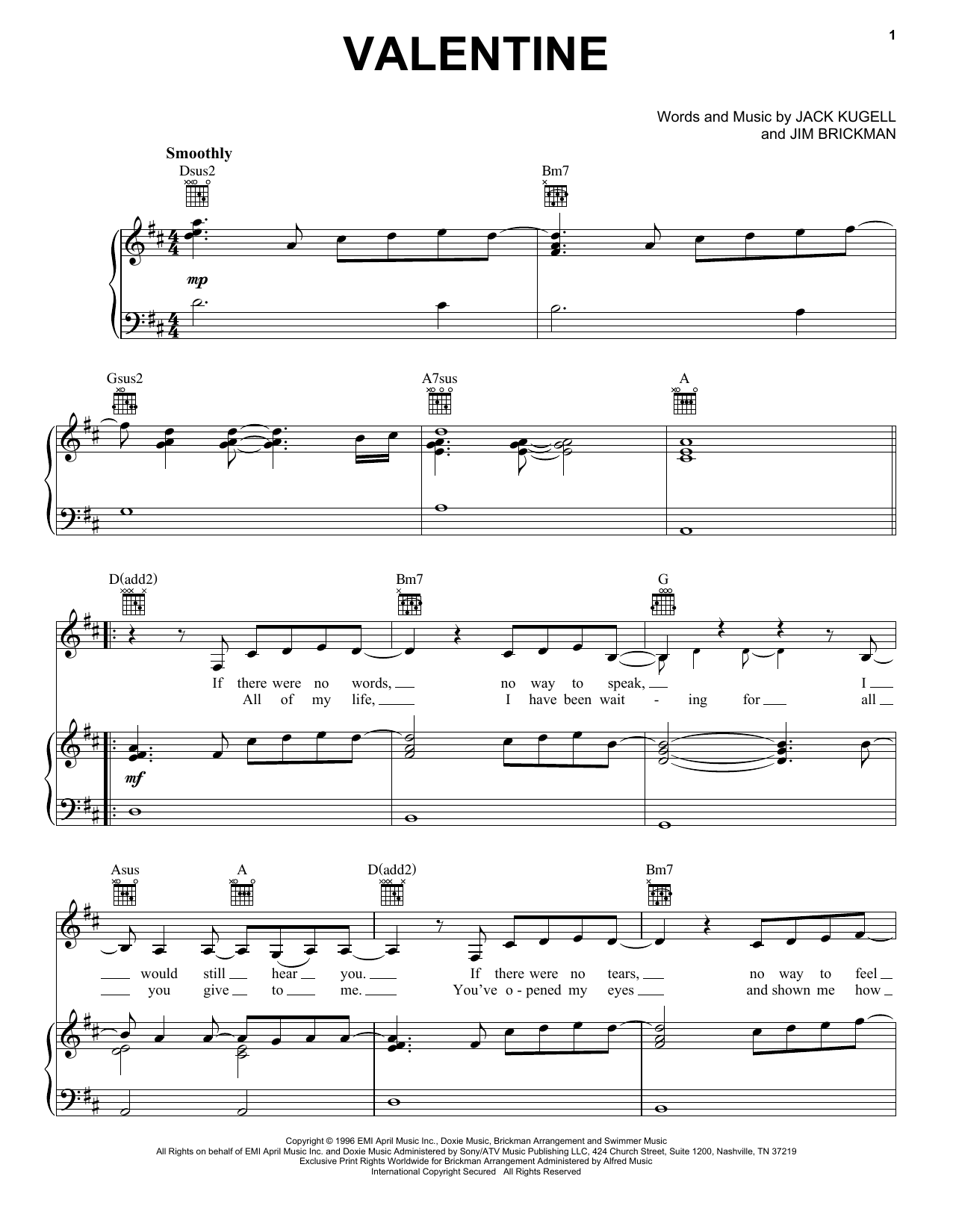 Produktgalerie: Seite 1 von 1 Valentine, Jim Brickman with Martina McBride, Gesang, Gitarre, Klavier
