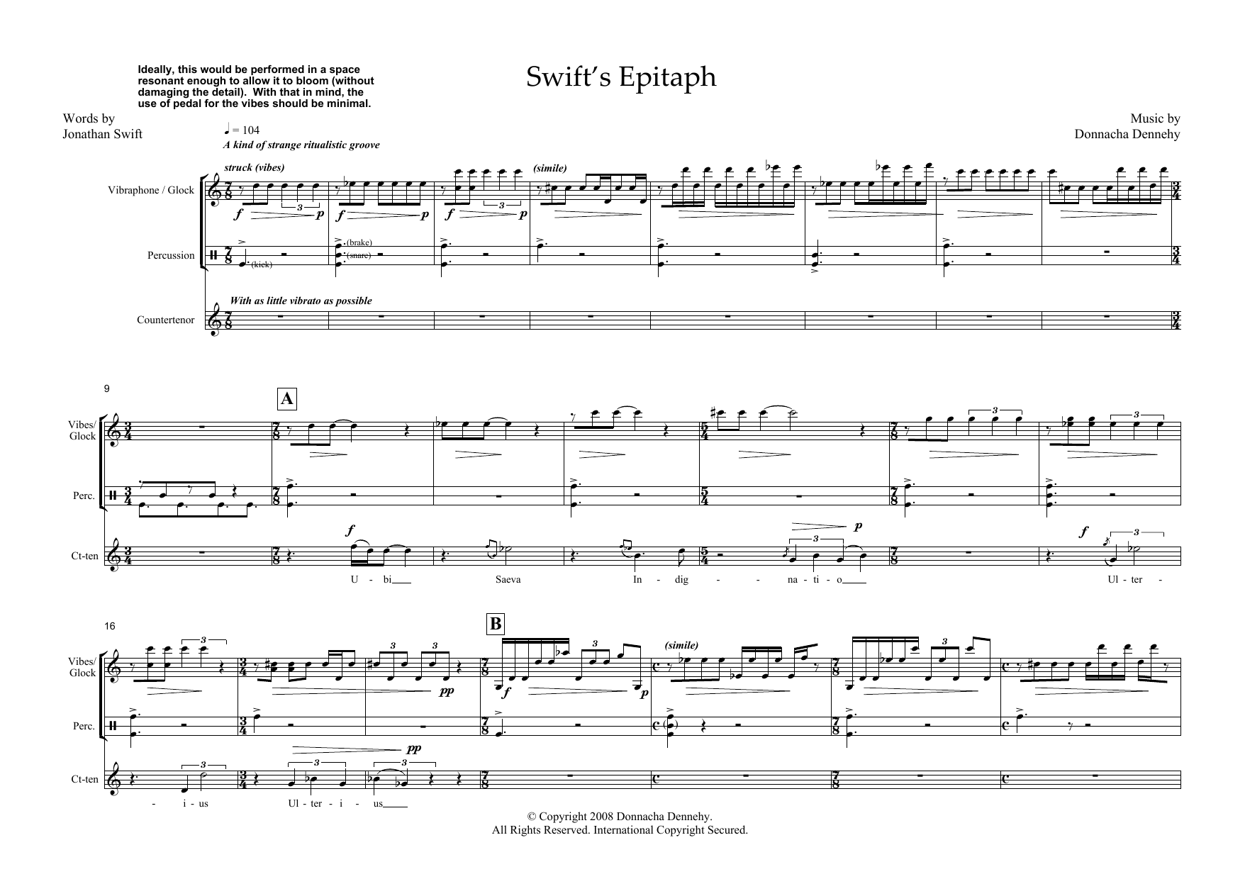 Produktgalerie: Seite 1 von 1 Swift's Epitaph (for counter-tenor and percussion), Donnacha Dennehy, Gesang, Klavier