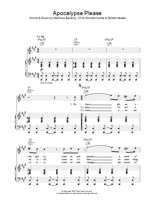 Produktgalerie: Seite 1 von 1 Apocalypse Please, Muse, Gesang, Gitarre, Klavier