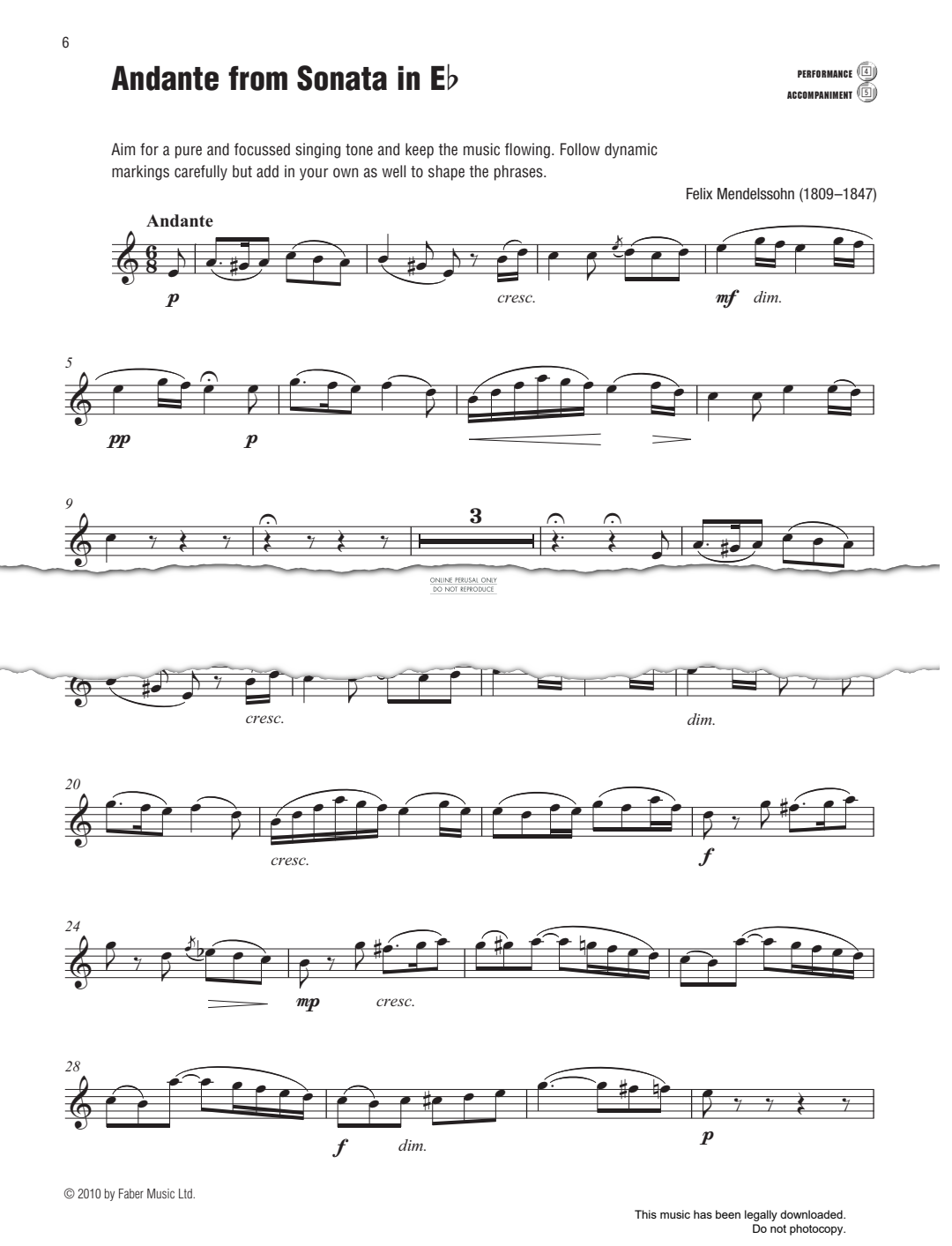 Product gallery: Page 1 of 1 Andante from Sonata in Eb, Felix Mendelssohn