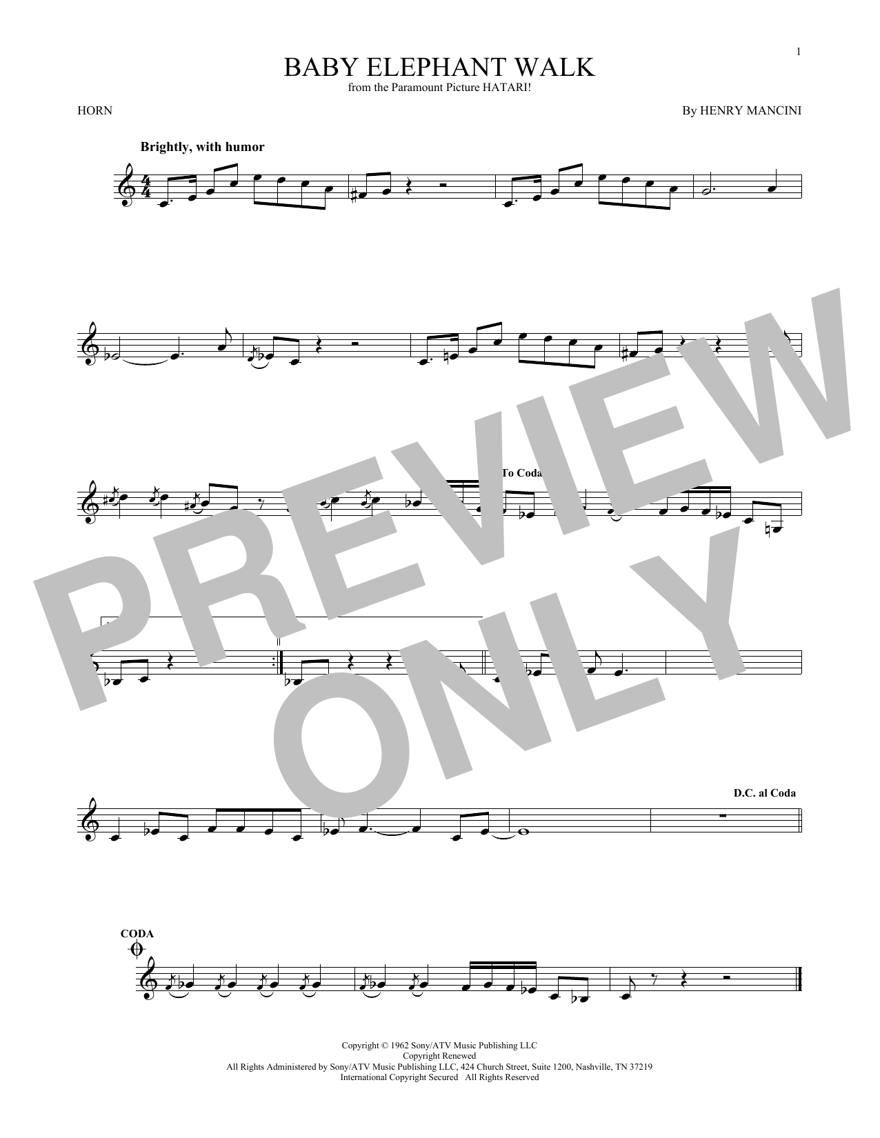 Produktgalerie: Seite 1 von 1 Baby Elephant Walk, Henry Mancini, Horn