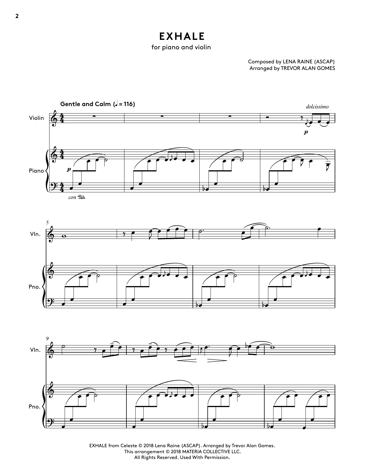 Product gallery: Page 1 of 1 Exhale (from Celeste Piano Collections) (arr. Trevor Alan Gomes), 