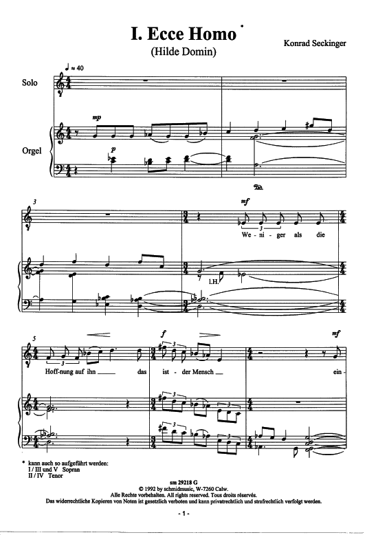 Product picture to: Ecce Homo, 5 Sätze Konrad Seckinger (Passionsbetrachungen)