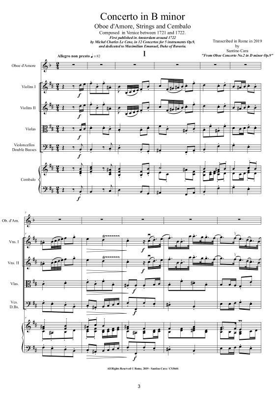 Product gallery: Page 1 of 11 Concerto in H-Moll Op.9, , Oboe D'Amore Solo, String Ensemble, and Harpsichord (Bc)