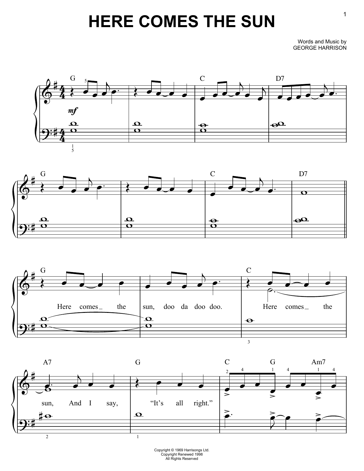 Produktgalerie: Seite 1 von 1 Here Comes The Sun, The Beatles, Klavier