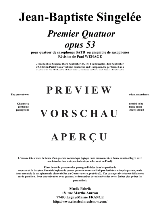 gallery: Premier Quatuor, Opus 53 , , (Saxophon-Quartett SATB)