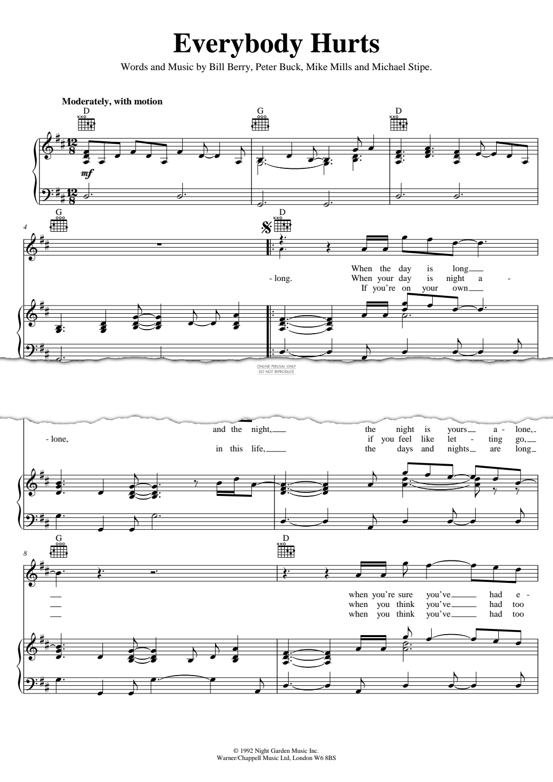Produktgalerie: Seite 1 von 1 Everybody Hurts, R.E.M., Gesang, Gitarre, Klavier