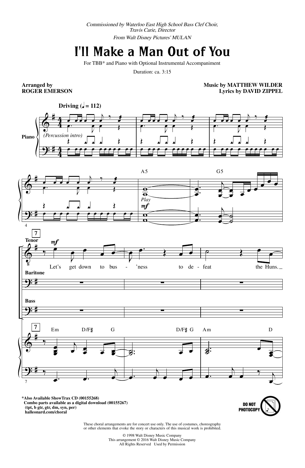 Product gallery: Page 1 of 1 I'll Make A Man Out Of You (from Mulan) (arr. Roger Emerson), David Zippel