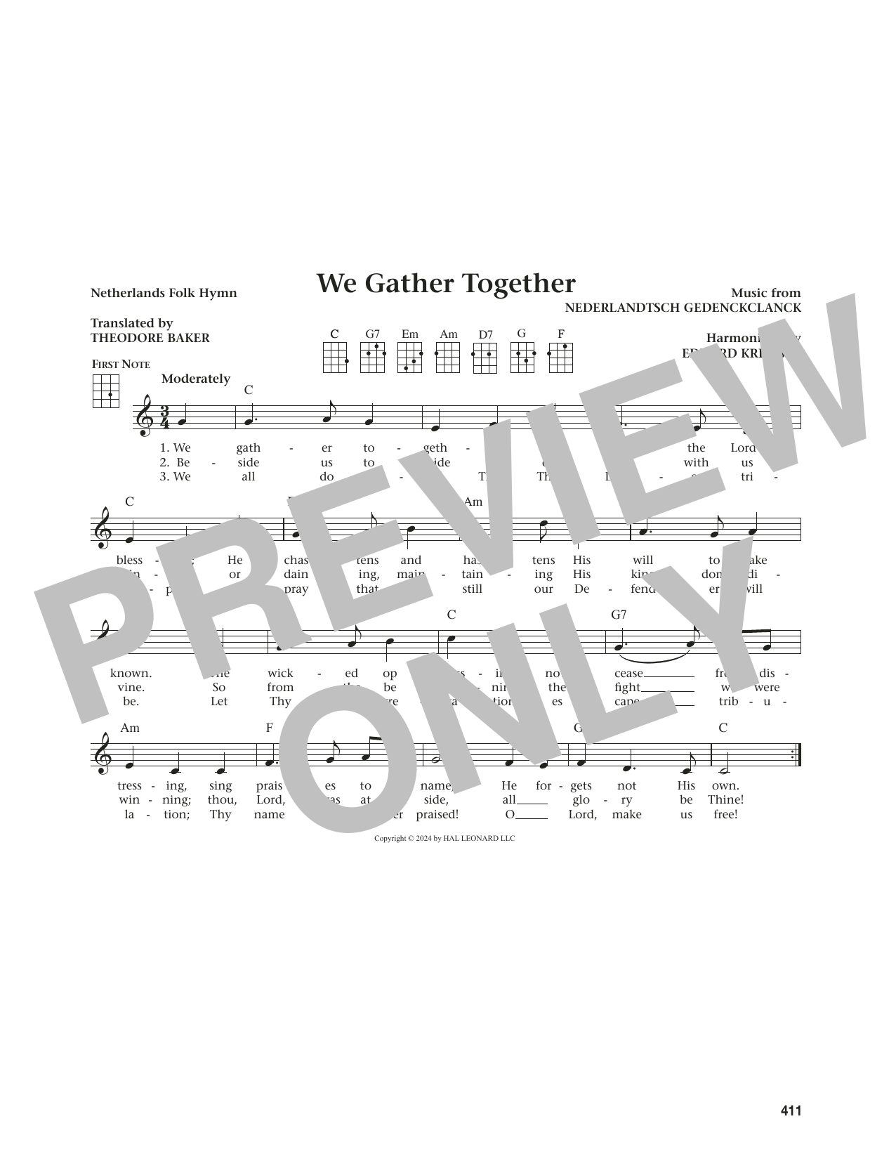 Produktgalerie: Seite 1 von 1 We Gather Together (from The Daily Ukulele) (arr. Jim Beloff), Netherlands Folk Hymn, Ukulele