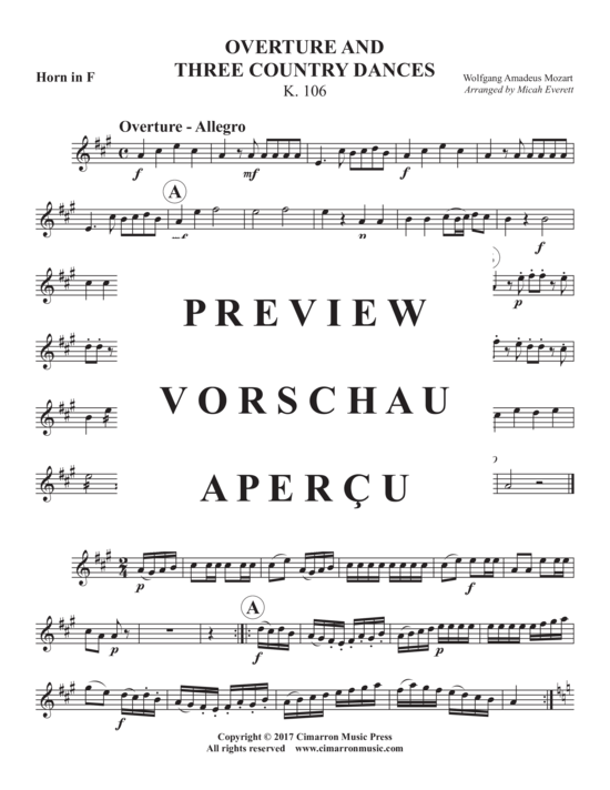 Produktgalerie: Seite 14 von 19 Overture and Three Country Dances, K. 106 , , (Blechbläserquintett)