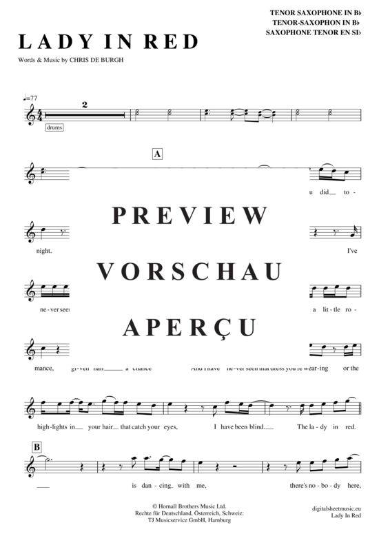 Product gallery: Page 2 of 4 Lady in Red , Burgh, Chris de, Tenor Saxophone