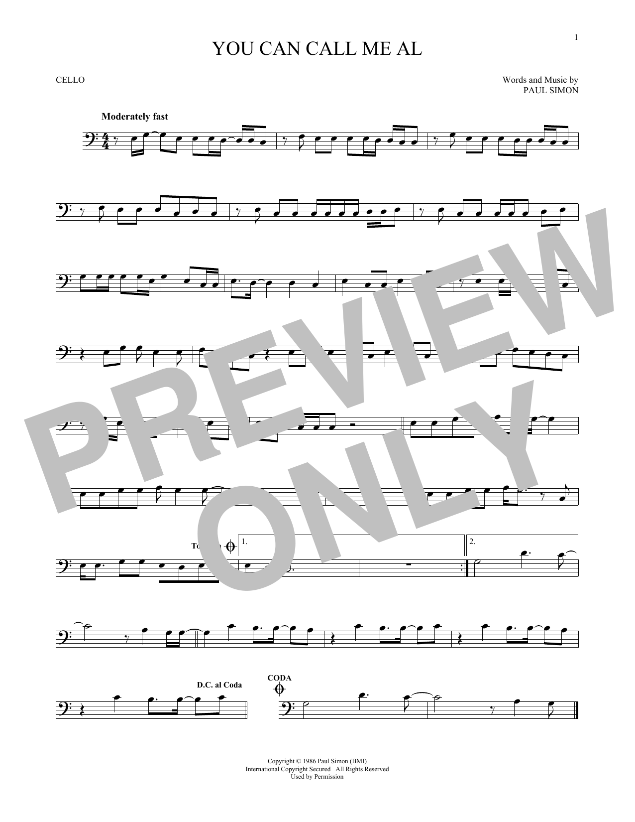 Produktgalerie: Seite 1 von 1 You Can Call Me Al, Paul Simon, Violoncello