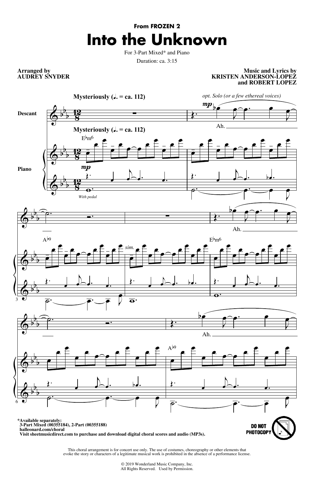 Product picture to: Into The Unknown (from Frozen 2) (arr. Audrey Snyder)