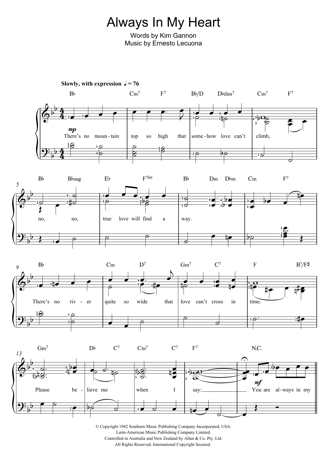 Product gallery: Page 1 of 1 Always In My Heart, Ernesto Lecuona