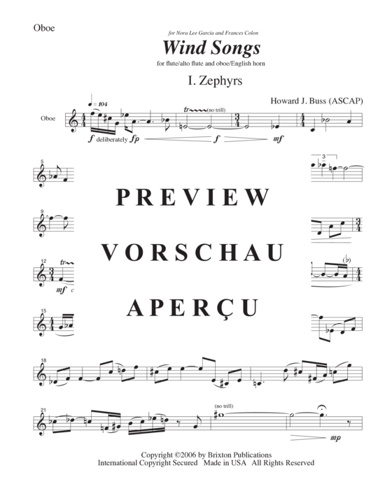 Product gallery: Page 21 of 21 Wind Songs , , (Duo flute/alto flute and oboe/English horn)
