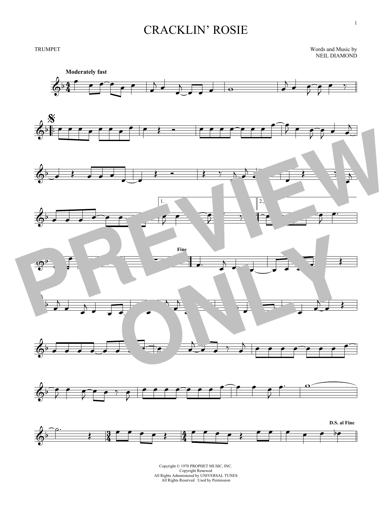 Produktgalerie: Seite 1 von 1 Cracklin' Rosie, Neil Diamond, Trompete