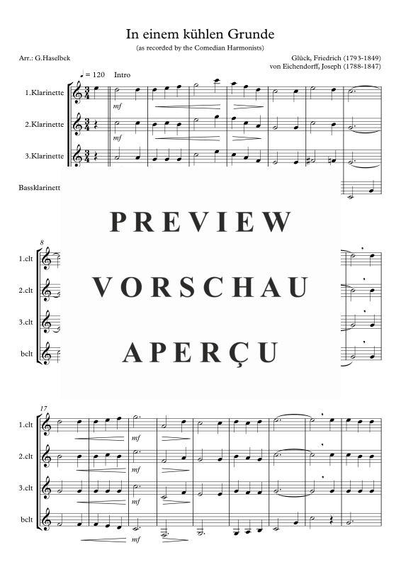 Produktgalerie: Seite 2 von 8 In einem kühlen Grunde, , Klarinettenquartett