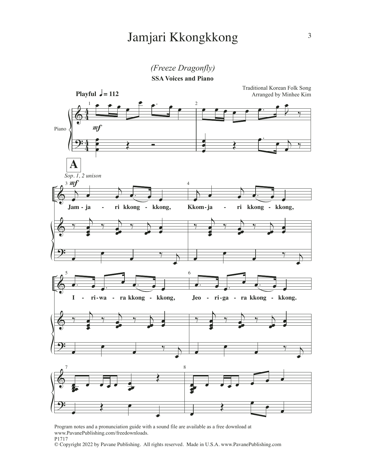 Produktgalerie: Seite 1 von 1 Jamjari Kkongkkong (Freeze Dragonfly) (arr. Minhee Kim), Traditional Korean Folk Song, Chor