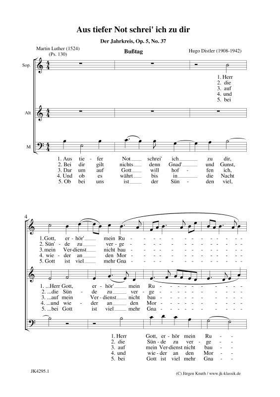 Product picture to: Aus tiefer Not schrei´ ich zu dir (Der Jahrkreis, Op.5, Nr.37)Hugo Distler