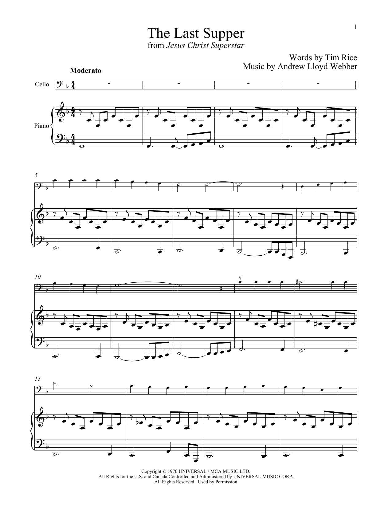 Produktgalerie: Seite 1 von 1 The Last Supper (from Jesus Christ Superstar), Andrew Lloyd Webber, Klavier, Violoncello