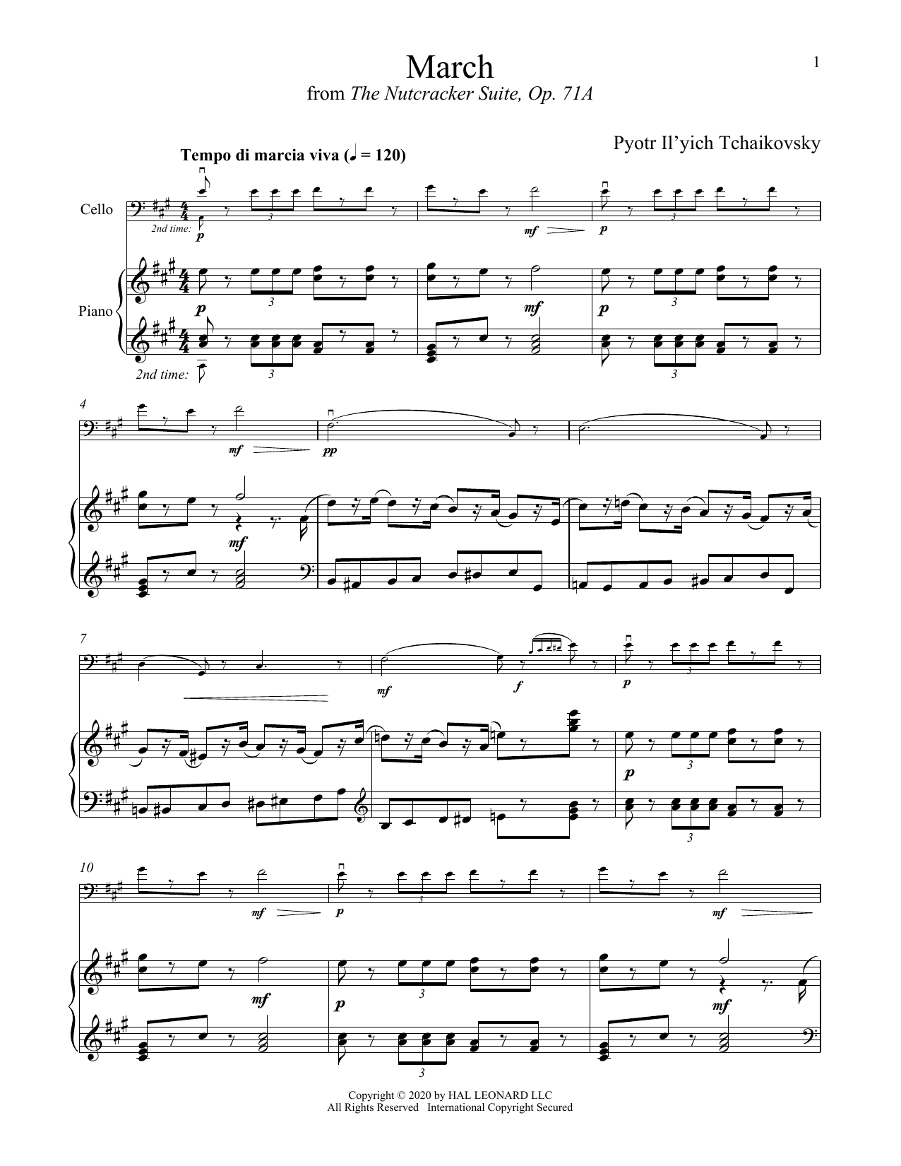 Produktgalerie: Seite 1 von 1 March, Op. 71a (from The Nutcracker), Pyotr Il'yich Tchaikovsky, Klavier, Violoncello