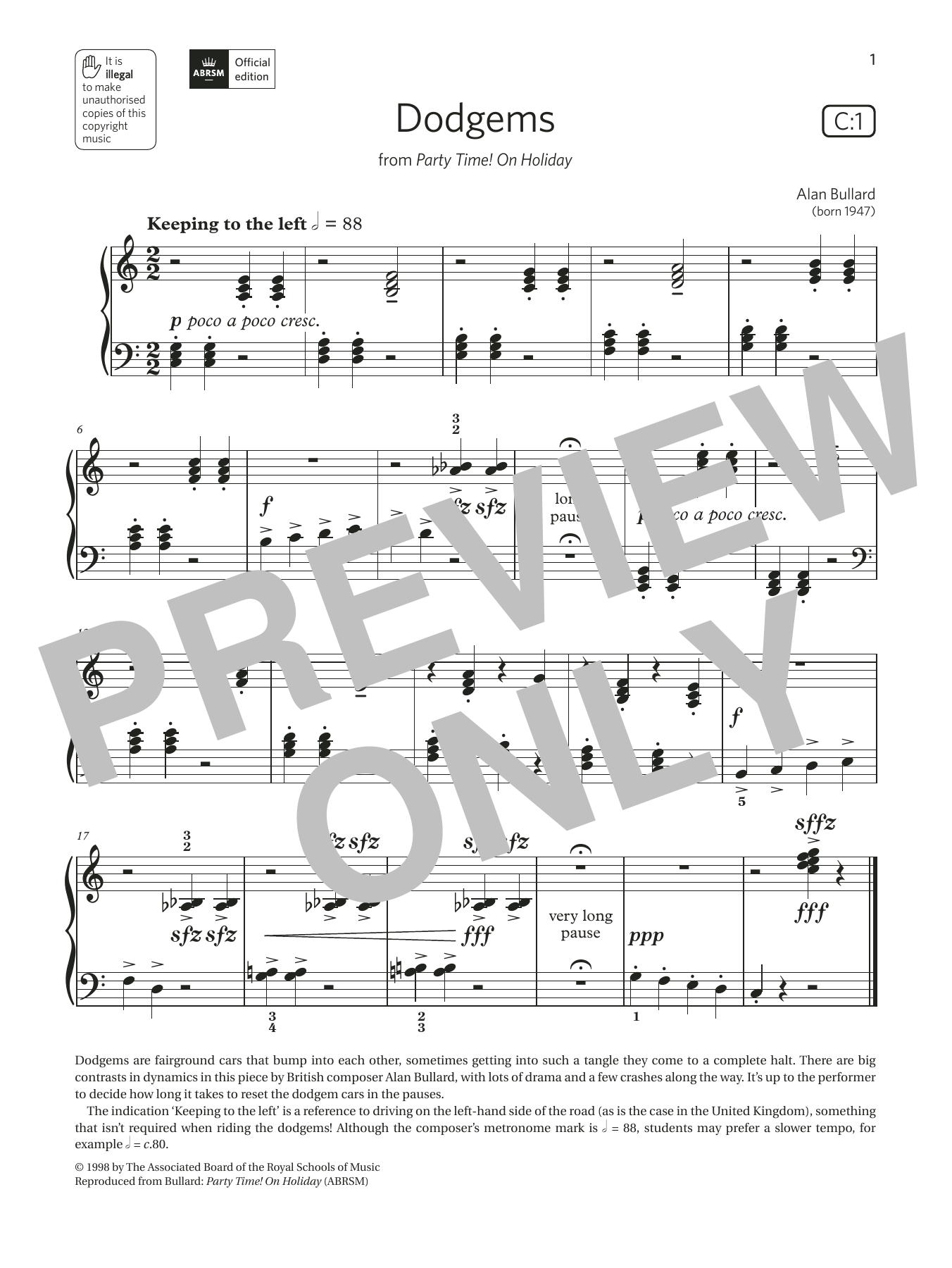 Product picture to: Dodgems (Grade Initial, list C1, from the ABRSM Piano Syllabus 2021 & 2022)