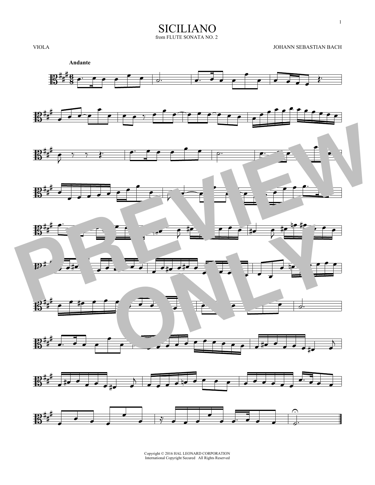 Produktgalerie: Seite 1 von 1 Siciliano, Johann Sebastian Bach, Viola