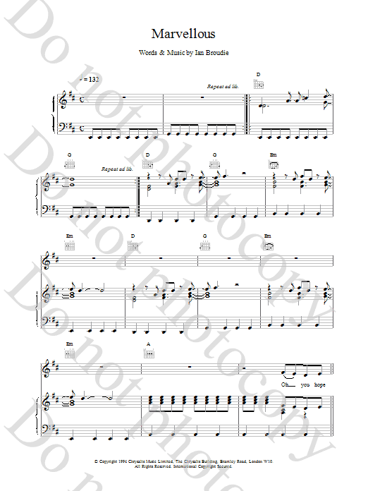Produktgalerie: Seite 1 von 1 Marvellous, The Lightning Seeds, Gesang, Gitarre, Klavier