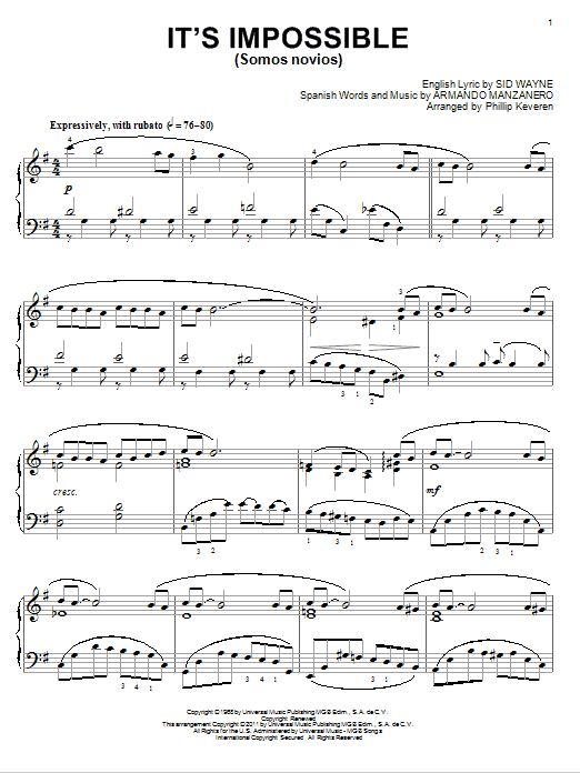 Product gallery: Page 1 of 1 It's Impossible (Somos Novios) (arr. Phillip Keveren), Perry Como