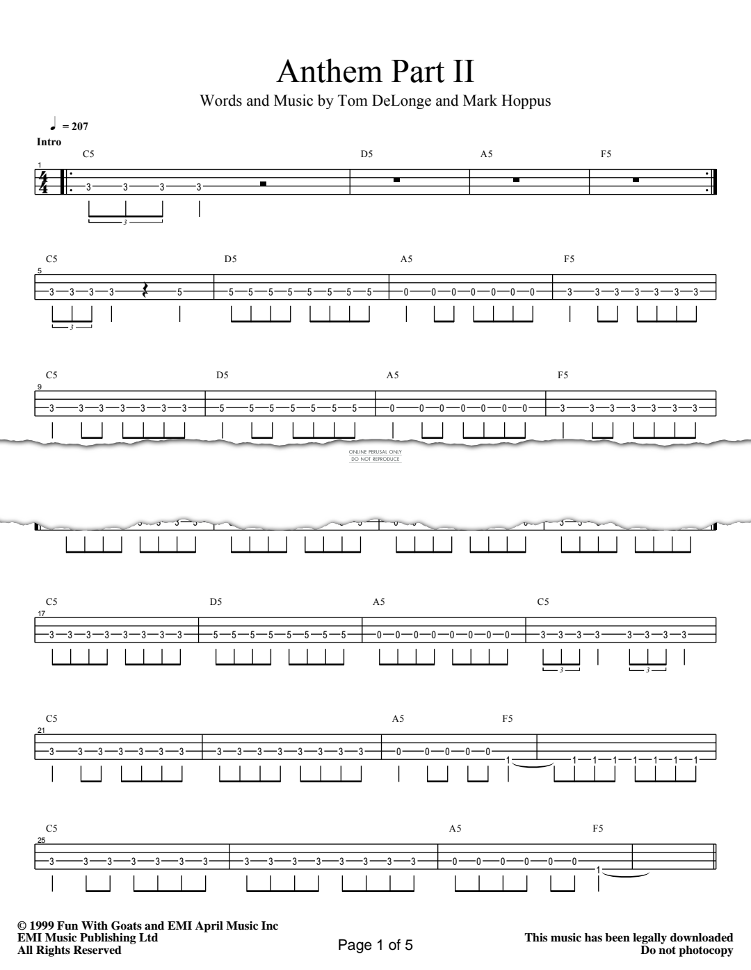 Produktgalerie: Seite 1 von 1 Anthem Part II, Blink 182, E-Bass