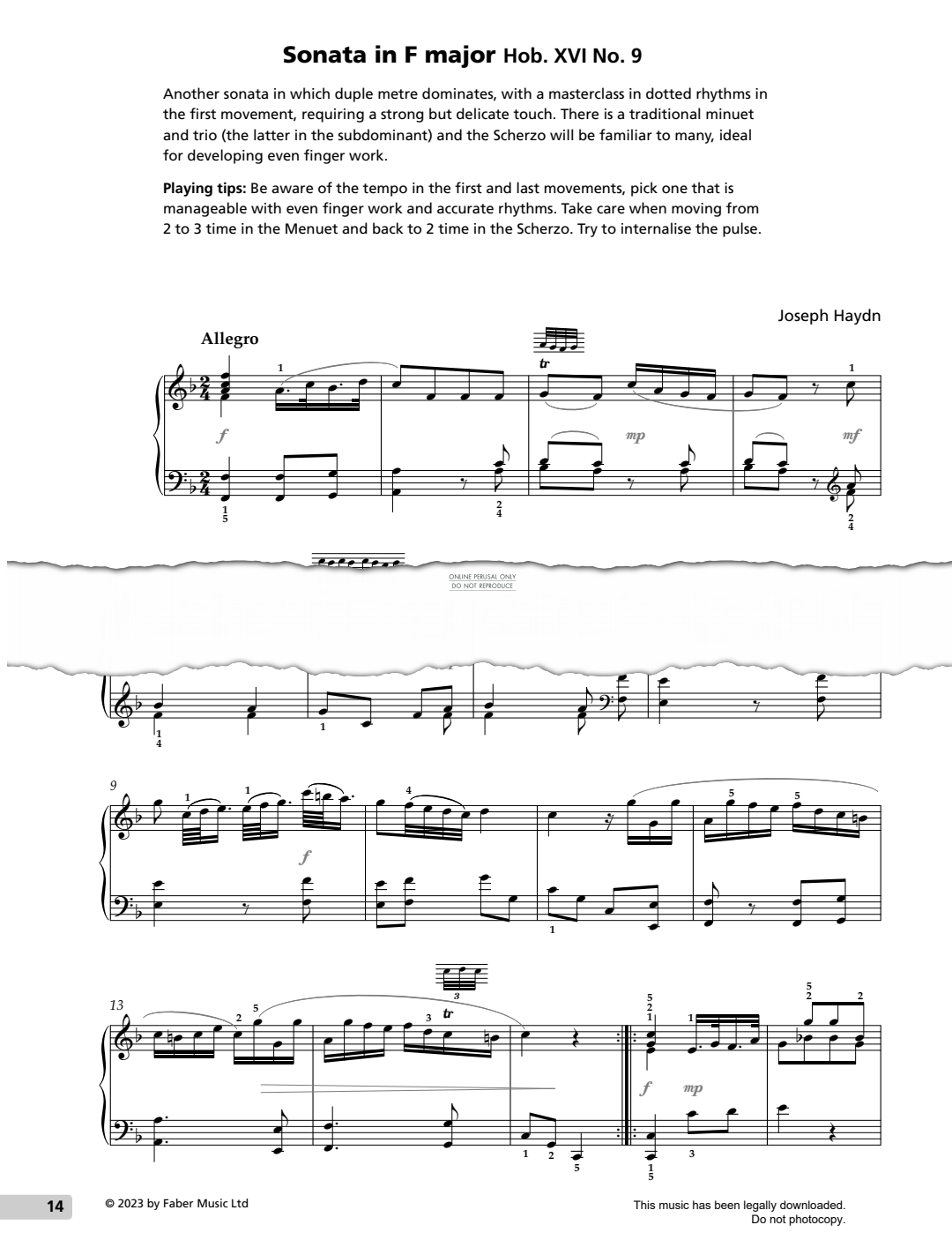 Product gallery: Page 1 of 1 Sonata in F Major (Hob. XVI No.9), Joseph Haydn