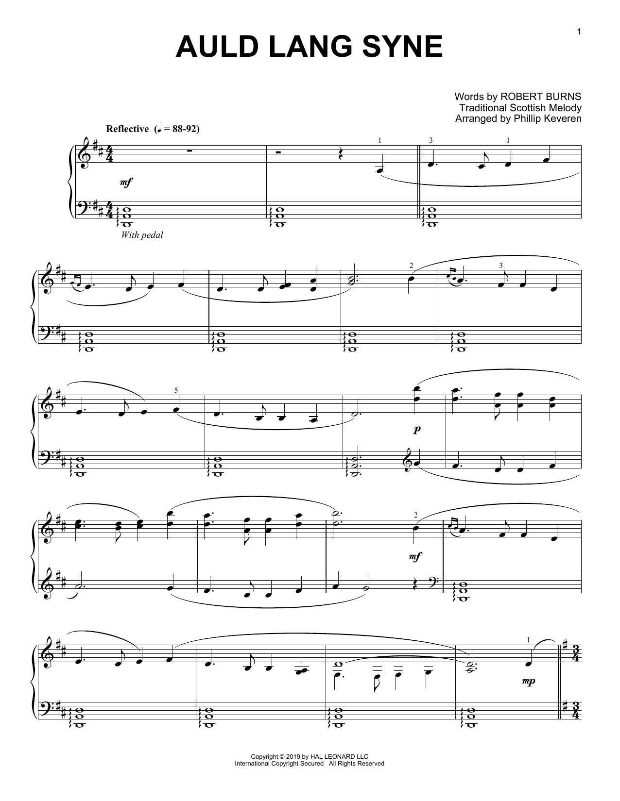 Product gallery: Page 1 of 1 Auld Lang Syne (arr. Phillip Keveren), Robert Burns