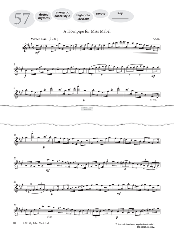 Product gallery: Page 1 of 1 Study No.57 'A Hornpipe For Miss Mabel' (from 'More Graded Studies For Flute Book Two'), Anon