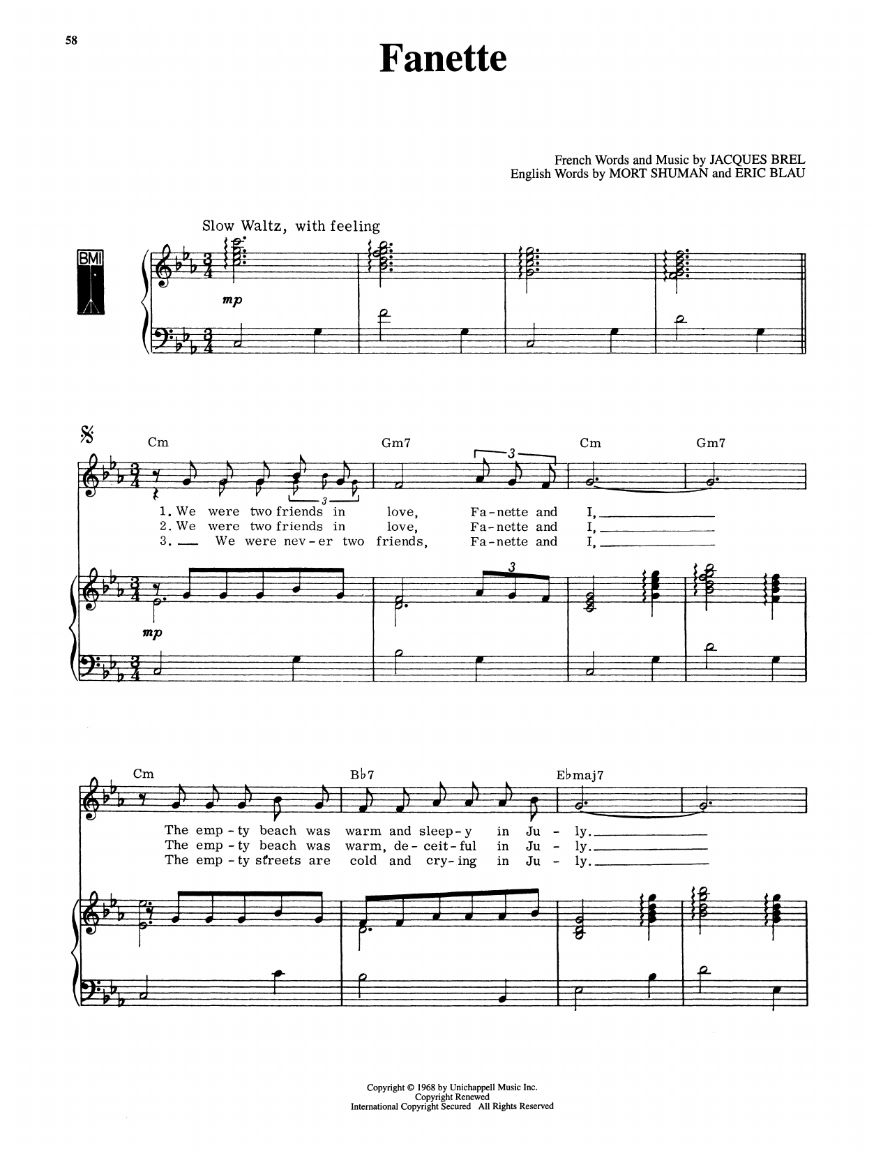 Produktgalerie: Seite 1 von 1 Fanette (from Jacques Brel Is Alive And Well And Living In Paris), Eric Blau, Gesang, Klavier