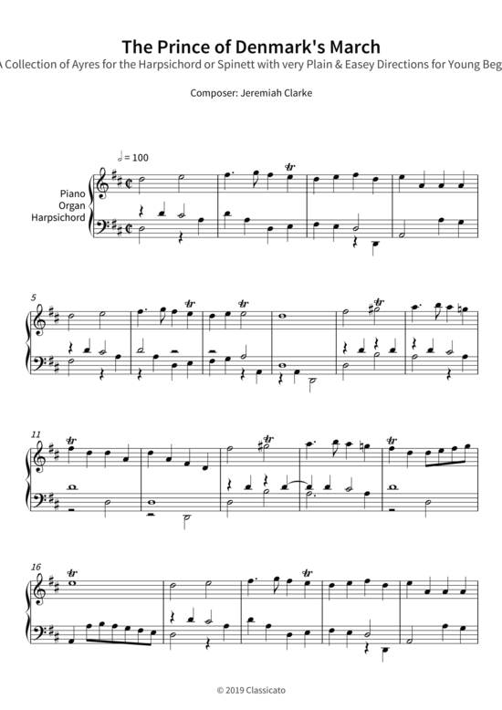 Produktbild zu: The Prince of Denmark´s March - from A Collection of Ayres for the Harpsichord or Spinett with very Plain & Easey Directions for Young Beginners Jeremiah Clarke