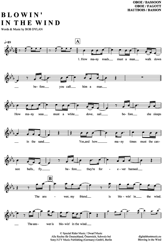 Produktbild zu: Blowin in the wind Bob Dylan