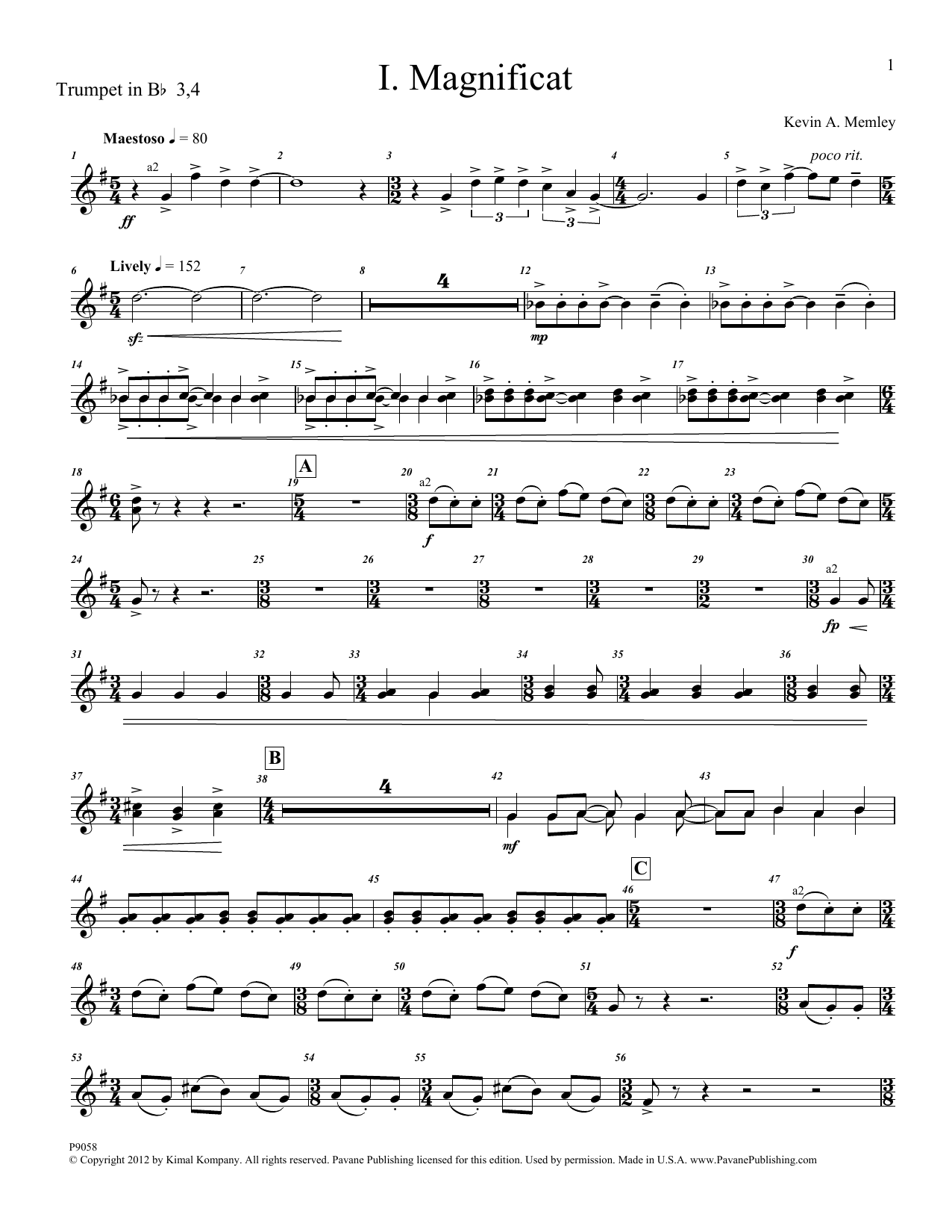 Produktgalerie: Seite 1 von 1 Magnificat (Brass and Percussion) (Parts) - Bb Trumpet 3,4, Kevin Memley, Chor