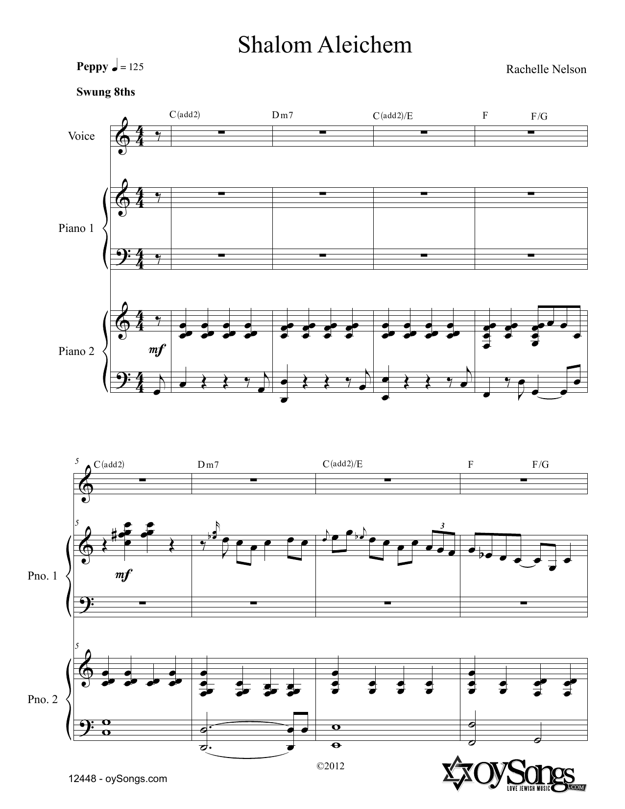 Produktgalerie: Seite 1 von 1 Shalom Aleichem (for 2 Pianos), Rachelle Nelson, Gesang, Klavier